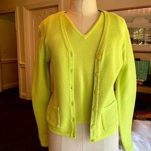 Dana Buchman Lime Green Sweater Top and Cardigan Set